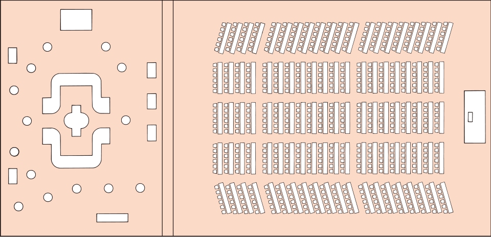 1/3室站立式自助餐300名，2/3室上课 600名