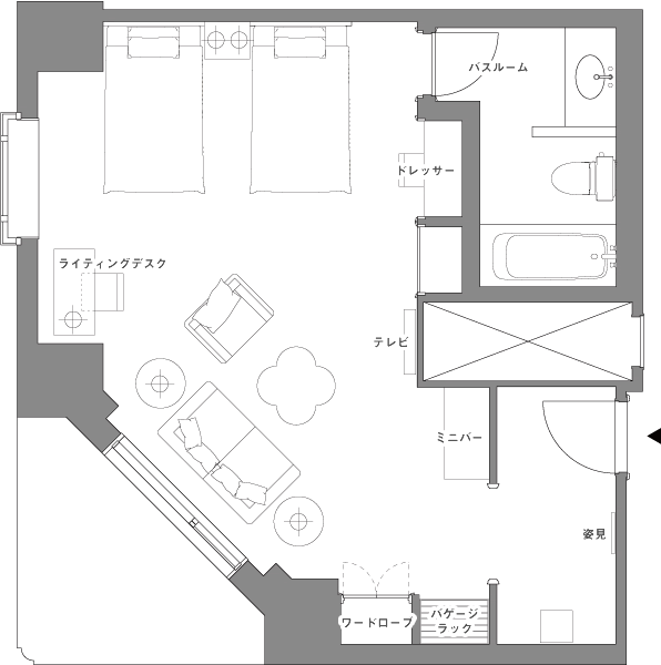 豪华双床双人房（阳台）平面图